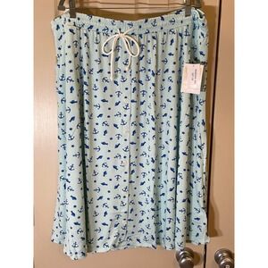 LuLaRoe Marsha Skirt Women 3XL Mint Blue NWT Nautical Anchor Button Front Midi